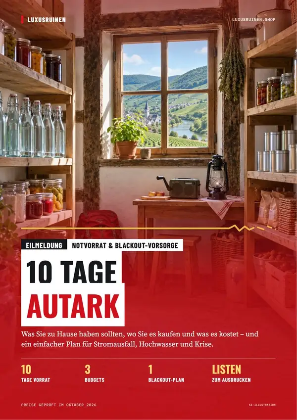 Titelseite von „10 Tage autark“, Notvorrat und Blackout-Vorsorge